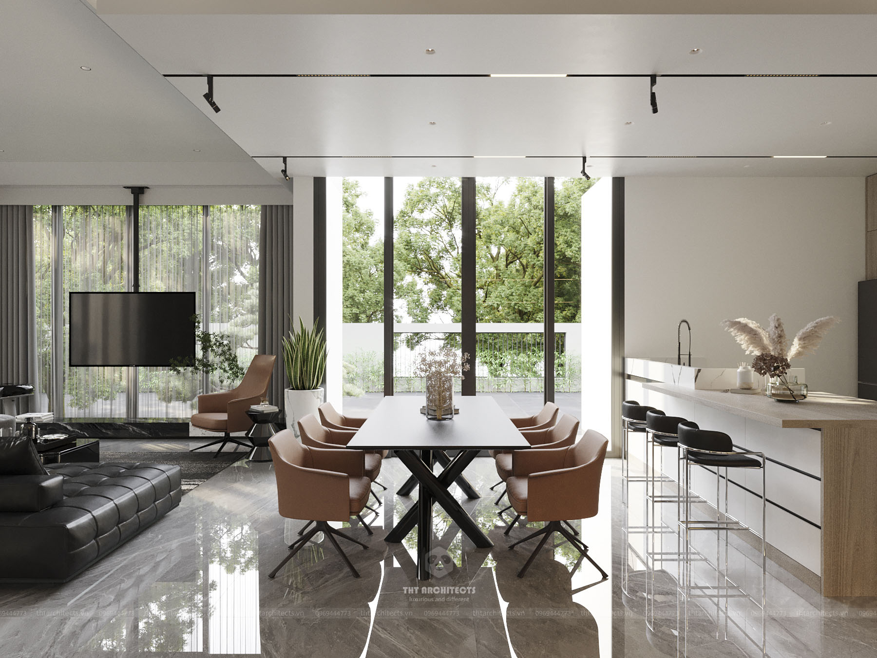 tht architects - Trường villa Bình Thuận - phòng khách bếp 07